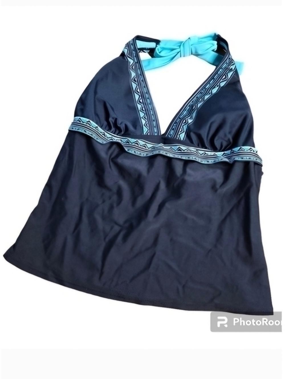 Athleta halter style swimwear top in black and aqua size medium